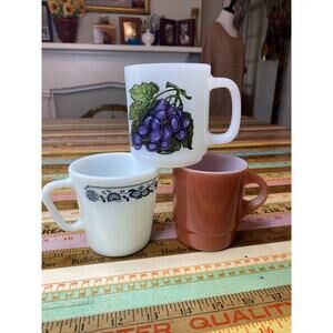 VINTAGE Lot Of 3 PYREX Coffee Mug Glasbake Fire King Milk Glass MCM